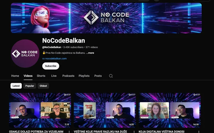 NO CODE Balkan, YouTube kanal