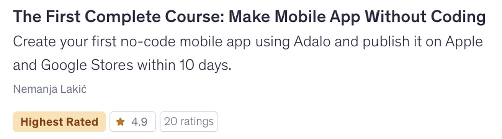 Udemy: Highest Rated, 4.9